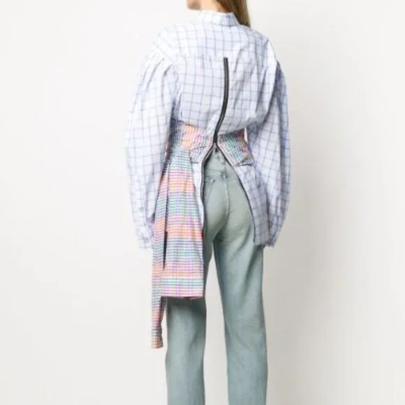 Natasha Zinko Blouse Check Print Corset Wrap Blouse - Picture 3 of 15